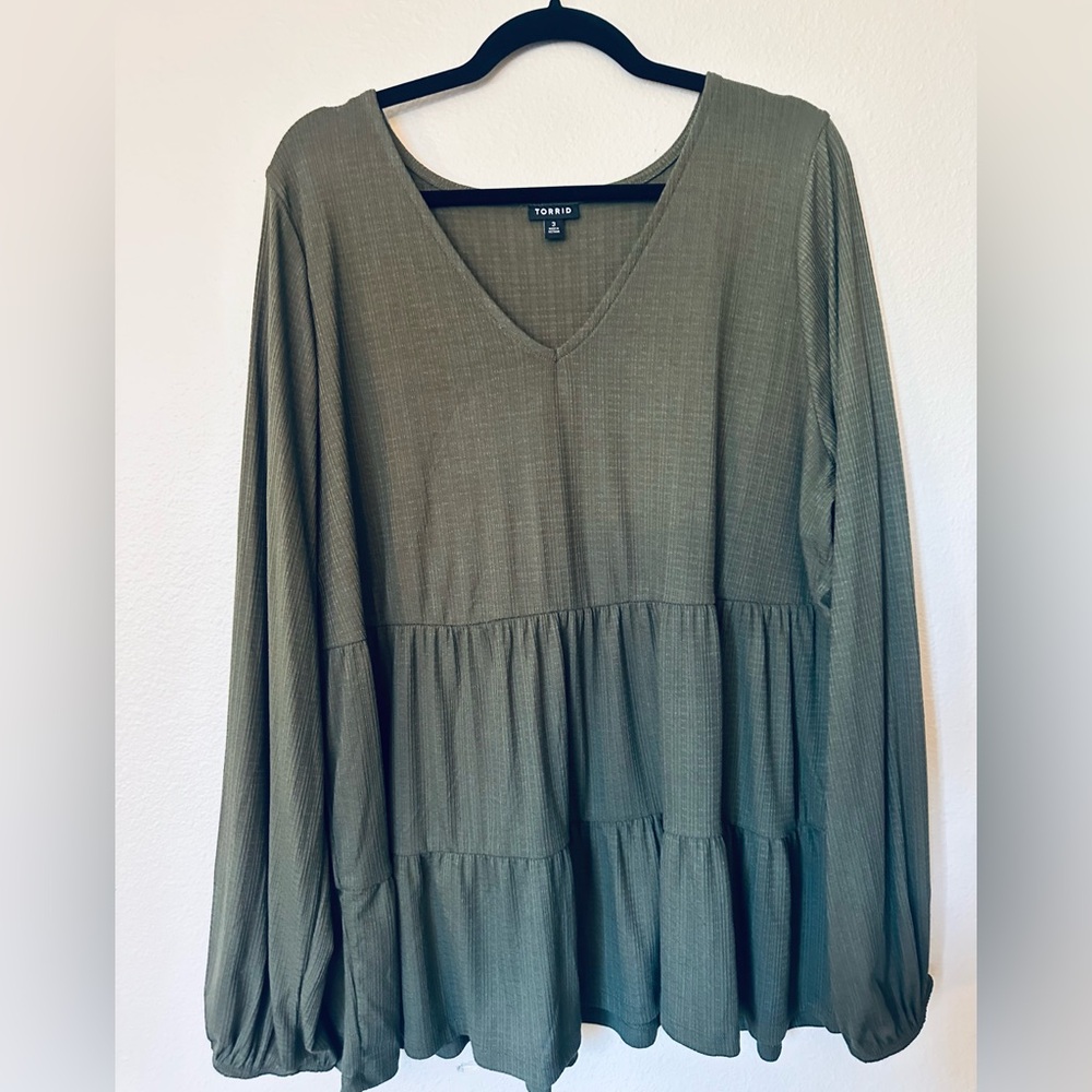 Torrid Textured Jersey V-Neck Ribbed Long Sleeve Top